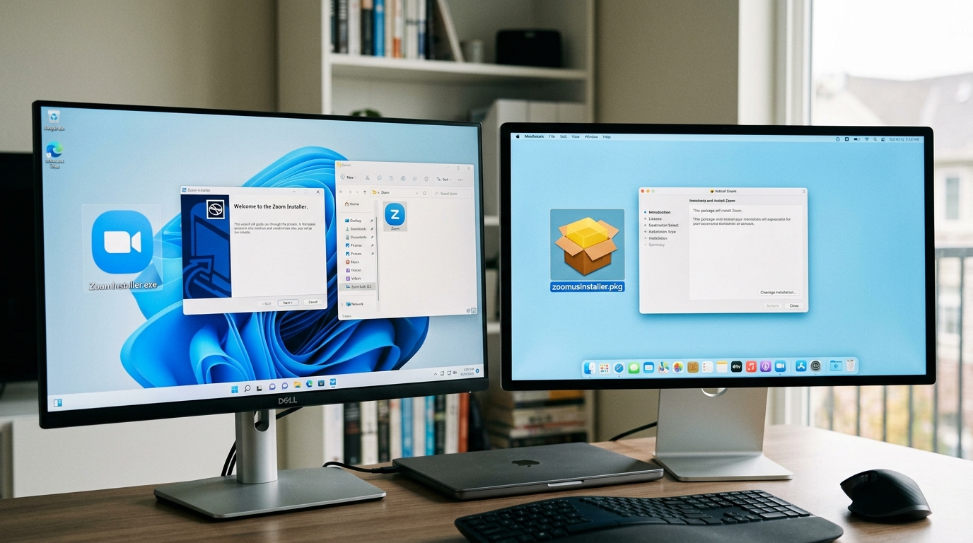Windows 和 macOS 版 zoom下载安装文件对比