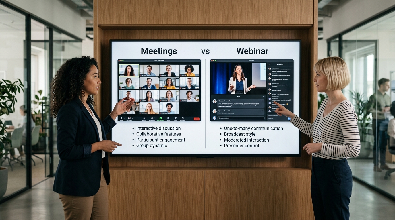 Zoom Meetings 与网络研讨会互动方式对比